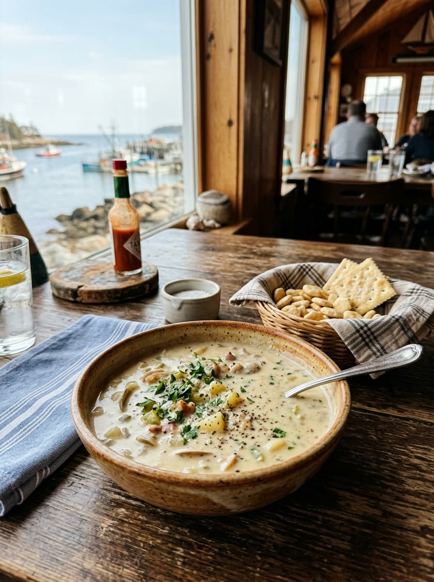 Clam chowder with crackers