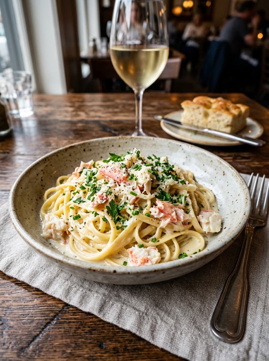 Crab linguini alfredo with sauce