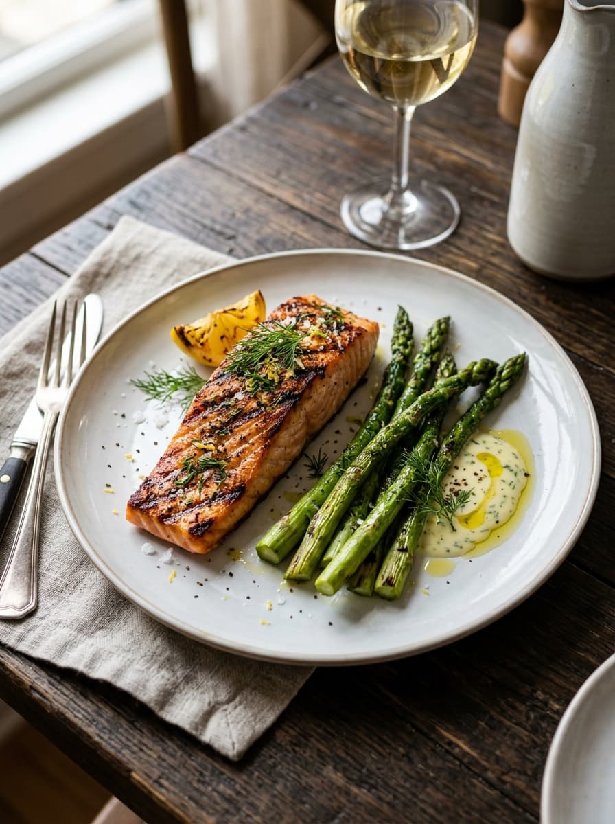 Grilled salmon with asparagus