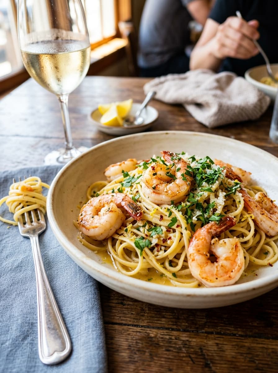 Shrimp scampi with pasta