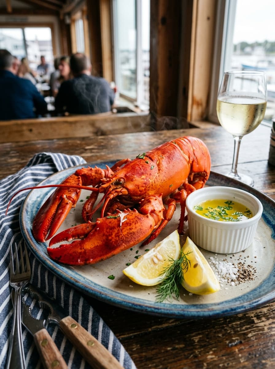 Steamed lobster on a platter