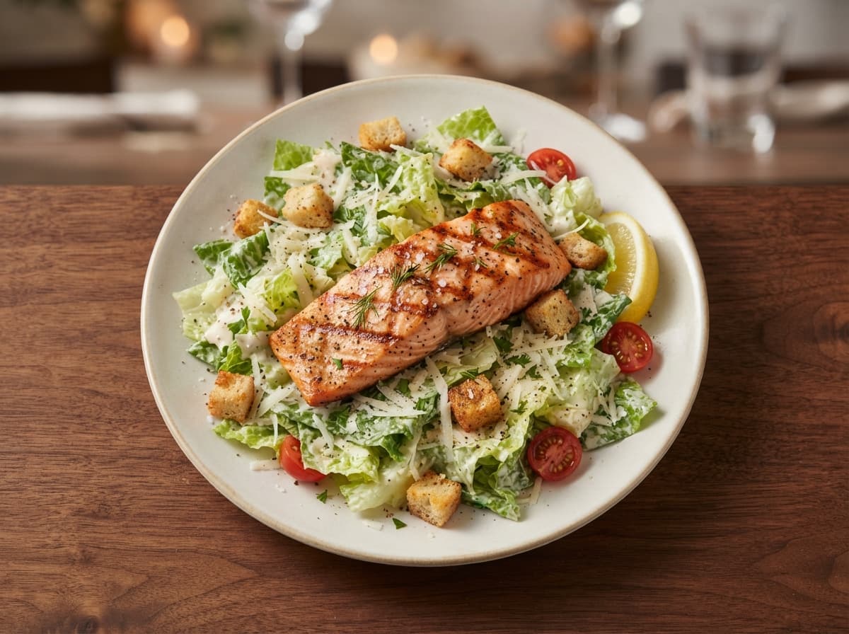 Classic Caesar Salad with Grilled Salmon**