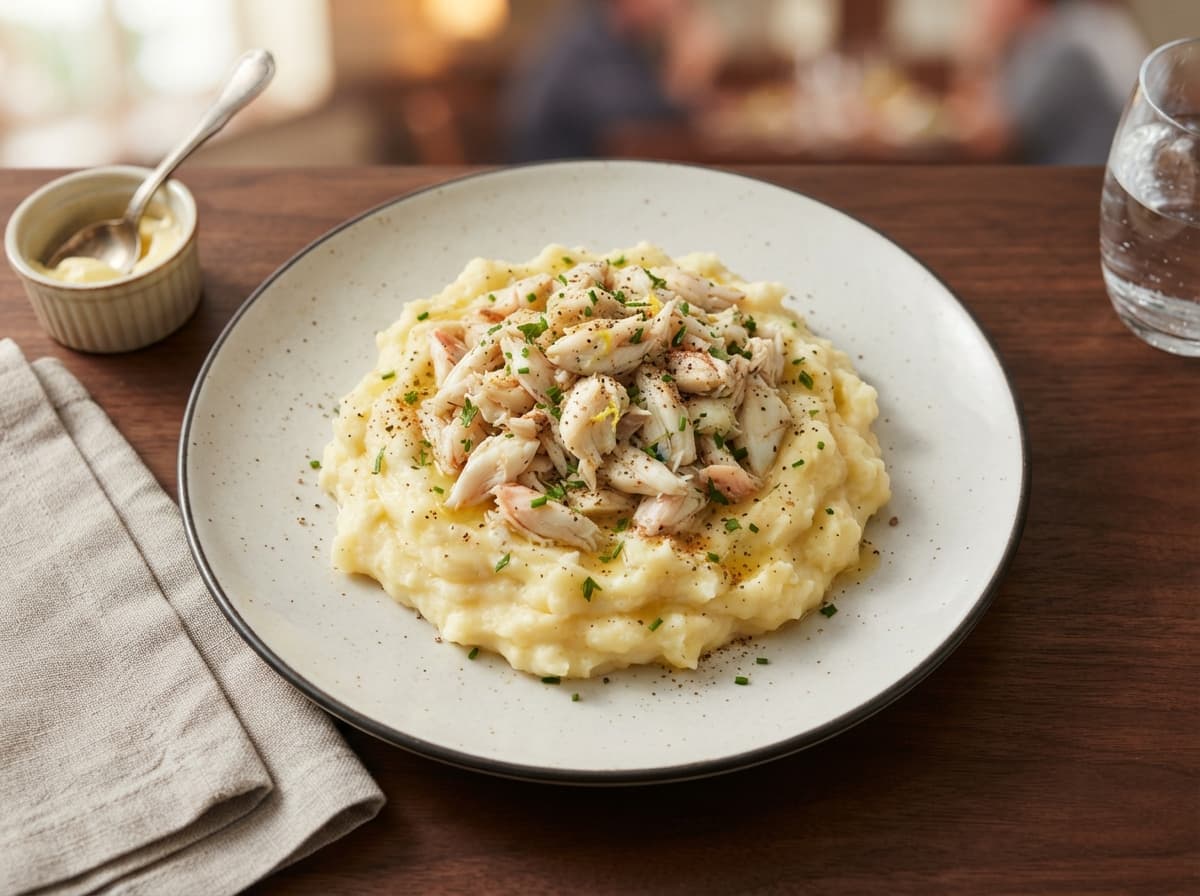 New! Crab-Topped Mashed Potatoes