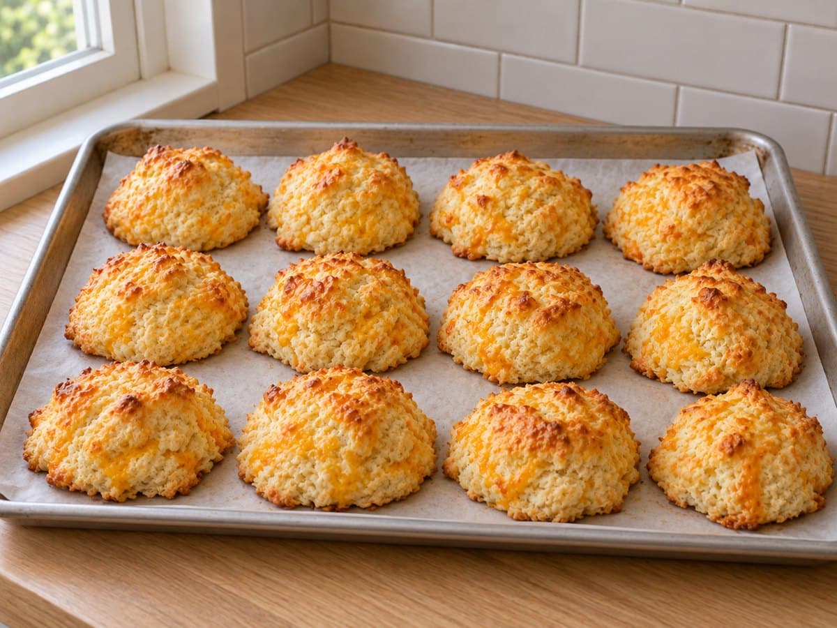 Golden baked biscuits on the baking sheet
